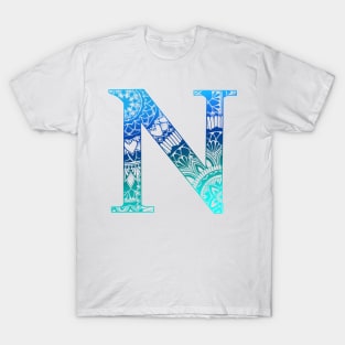 Mandala Letter Capital N Blue T-Shirt